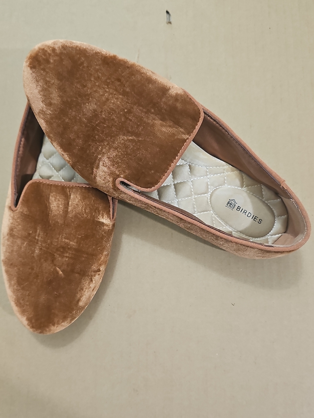 Birdies Velvet Slip-On Loafer in Camel-Rust Brown